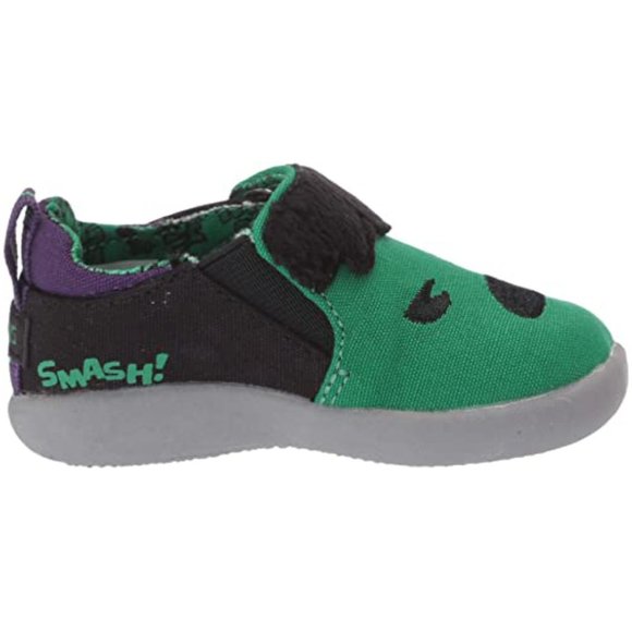 NEW TOMS X Marvel Kid Baby Whiley Hulk Slip On Green Purple Embroidered 3D Face - Picture 2 of 7